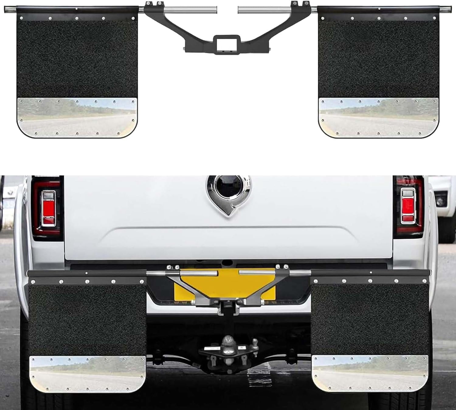 2" 2.5" 3" Hitch Mounted Mud Flaps, W/Stainless Steel Mud Flap Weights/Backing Plate Universal Heavy-Duty Mud Flaps System Height and Width Adjustable for Most Types of Vehicles