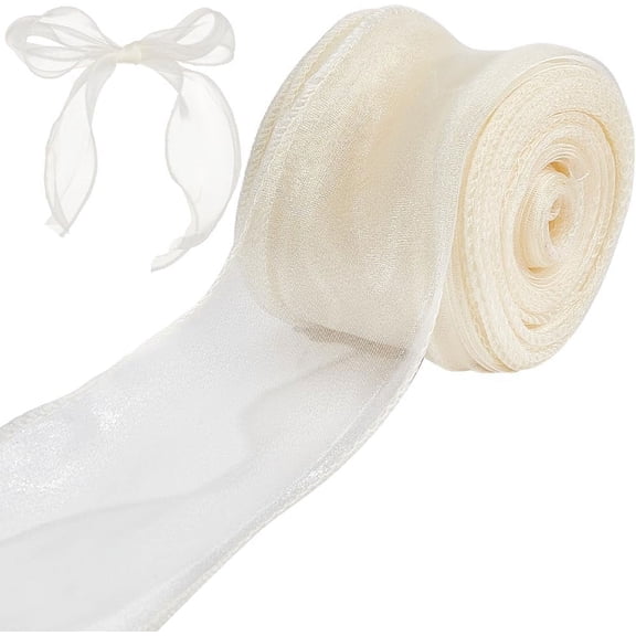 2-2/5 Inch Yellow Wired Chiffon Ribbon 10 Yards Sheer Tulle Solid Roll Organza Ribbons Wired Woven for Hair Accessories Handmade DIY Decoration Craft Champagne Yellow