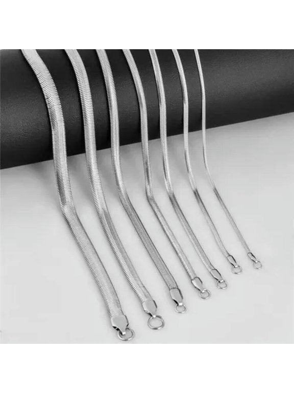 2.2-6mm Real Stainless Steel Silver Flat Snake Chain Necklace Women Men 18-36''