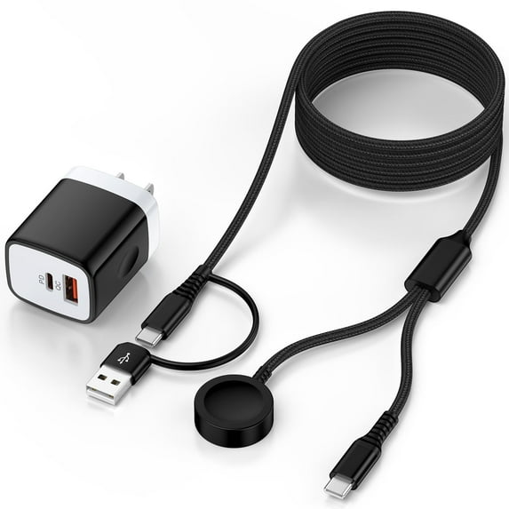 2 in 2 Charging Cable Compatible for Watch Charger, Magnetic Wireless Watch Charger Cable Type C Cable 6FT w/ 20W Fast Charger Block, Smart Watch Charger Cable Compatible for Samsung, Android, Black