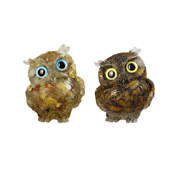 2.2" Crystal Owl Statue Set of 2,Hand Carved Resin Reiki Healing Crystal Pocket Gemstone Animal Owl Figurines Sculpture Ornament Cute Home Office Desk Decor,Style 1