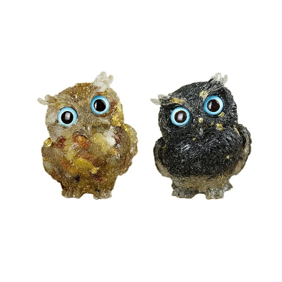 2.2" Crystal Owl Statue Set of 2,Hand Carved Resin Reiki Healing Crystal Pocket Gemstone Animal Owl Figurines Sculpture Ornament Cute Home Office Desk Decor,Style 4
