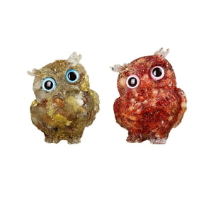 2.2" Crystal Owl Statue Set of 2,Hand Carved Resin Reiki Healing Crystal Pocket Gemstone Animal Owl Figurines Sculpture Ornament Cute Home Office Desk Decor,Style 6