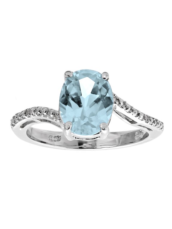 2.2 Ct Oval Aquamarine .01 cttw Diamond 925 Sterling Silver Ring Size 6