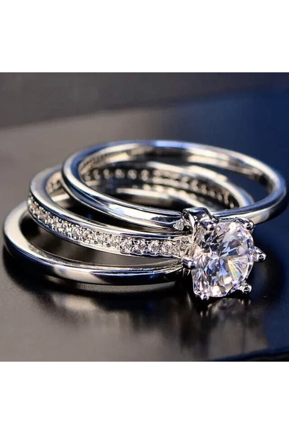 2.2 Ct Round Cut Lab-Created Diamond Wedding Trio Ring Set 14k White Gold Plated 925 Sterling Silver