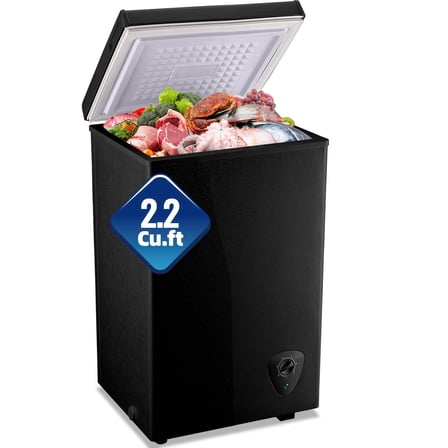 2.2 Cu.ft Chest Mini Freezer with Wheels Deep Freezer for Bulk Storage Top Open Door 2 Removable Baskets 7 Modes Temperature for Home Apartment Kitchen Black