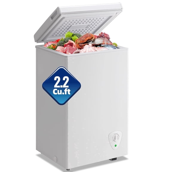2.2 Cu.ft Chest Mini Freezer Deep Freezer for Bulk Storage Top Open Door 2 Removable Baskets 7 Modes Temperature for Home Apartment Kitchen White