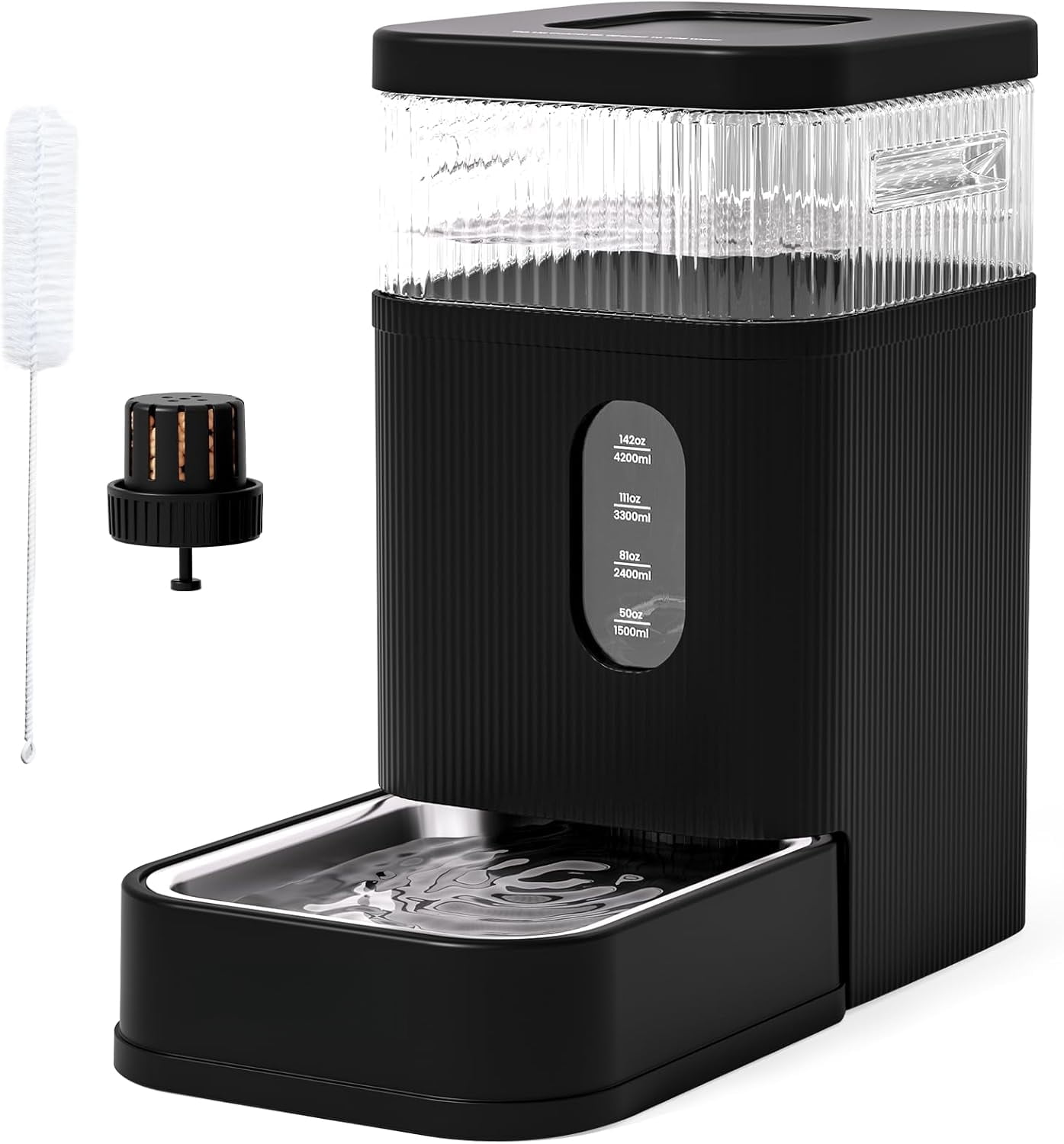2.2 Gallon Automatic Dog & Cat Water Dispenser – 8.5L Gravity Feeder with Stainless Steel Bowl & Maifan Stone Filter, BPA-Free, Indoor Pet Hydration, Black