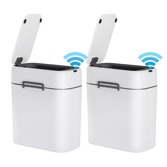 2.2 Gallon Automatic Trash Can with Lid, Touchless Bathroom Small Mini Trash Can Touchless Garbage Can Smart Motion Sensor for Office Bedroom, Kitchen, White(Pack of 2)