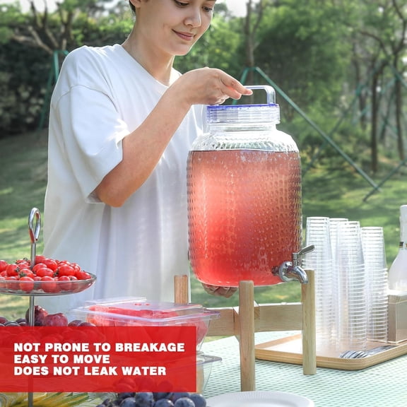 2.2 Gallon Drink Dispensers with 304 Stainless Steel Spigot for Parties Lemonade Dispenser with Wood Bracket Clear Cover Polycarbonate Beverage Dispenser for Home Use