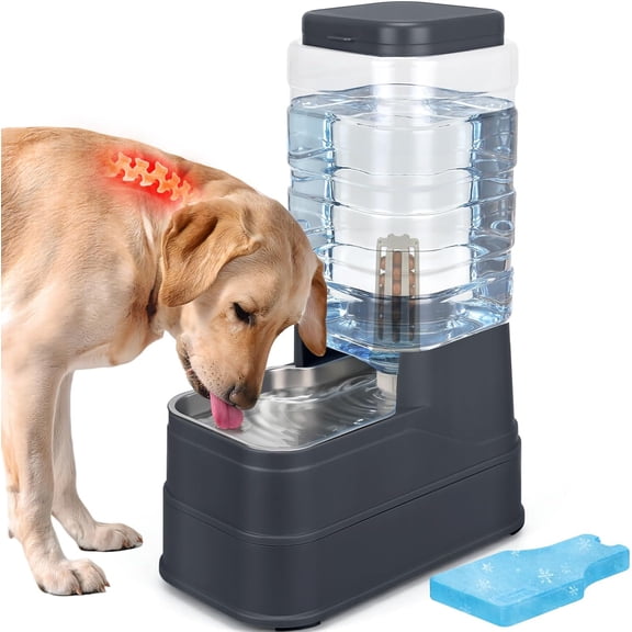 2.2 Gallon Pet Automatic Dog Water Dispenser Cat Gravity Waterer Feeder with Stainless Steel Bowl 8L Large Capacity Puppy Feeding Raised Bowls with Filter,Ice Pack