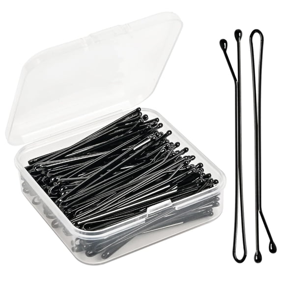 2.2 Inch Black Hair Bobby Pins Metal Clips Flat Straight Ball Tips Non-slip Decorative Long Short Women Girls Nickel Free Hairdressing Wedding Accessories with Case 100 PCS