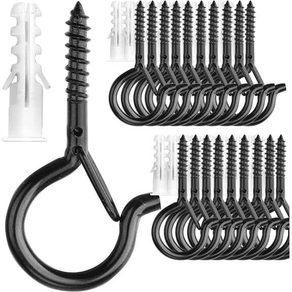 2.2 Inch Black Q-Hanger Cup Hooks, Heavy Duty Steel Ceiling Hooks for Wall or Ceiling Mount, Rust Resistant, Interior/Exterior Use, 220 lb Load Capacity, Eyebolt Style, Easy Installation