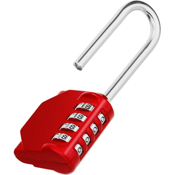 2.2 Inch Long Shackle Combination Lock, 4 Digit Resettable Weatherproof Padlock for School, Gym & Employee Locker, Outdoor, Fence (Red)