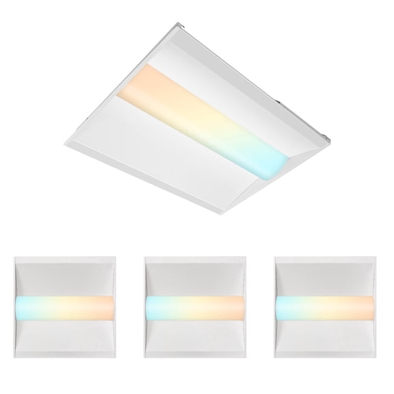 2×2 LED Troffer Center Basket Panel,3CCT,20/30/40W,125 lm/W,120–277 V、0–10V Dimmable, LED Troffer Panel Light Suitable for Office, Library,4PCS