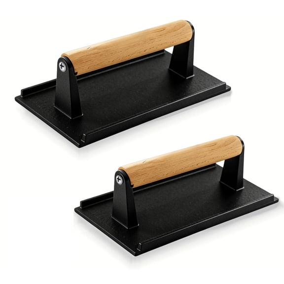 2.2 Lb Handheld Heavy Duty Cast Iron Grill Press  7.8x3.9 Inch Rectangle Burger With Wood Handle For Blackstone Griddle Chef Camp Panini Vegetable Bacon Sandwich Bbq 2 Pack