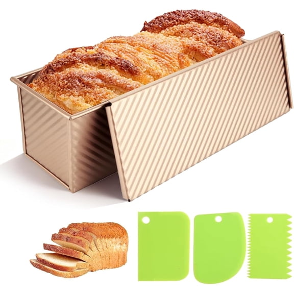 2.2 Lb Pullman Loaf Pan with Lid, 13x4 Nonstick Carbon Steel Bread Pan for Sandwich & Sourdough, Rectangular Corrugated Toast Box Mold for Oven Baking, Heavy Duty Easy Clean Bakeware