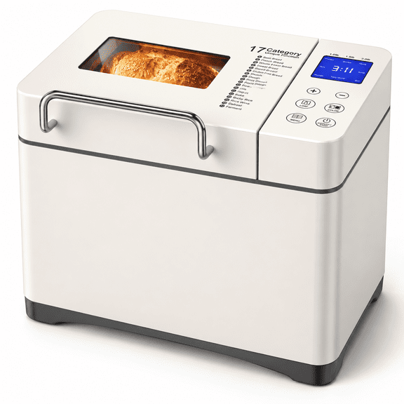 2.2 Lb Touchscreen Bread Maker with Ceramic Pan and Nut Dispenser, White