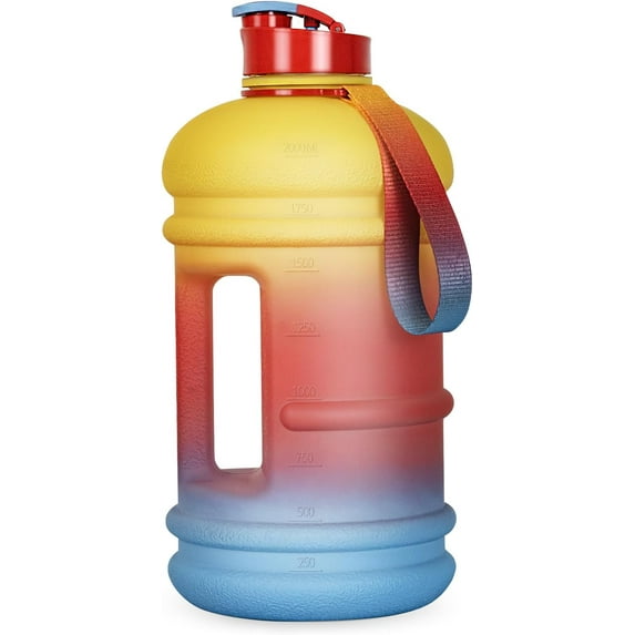 2.2 Litre / 74oz Athletic Water Bottle with Frosted Handle for Camping - Bike Bottle - Water Jugs for Drinking - Reusable Water Bottles - Oriental Red Colored Webbing Gradient Color Water Jug