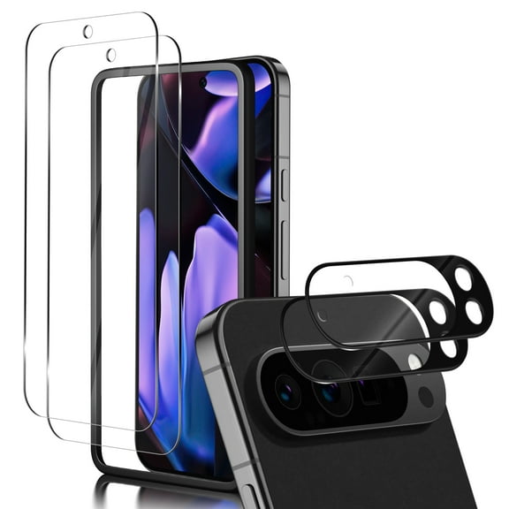 (2+2) Orzero Compatible for Google Pixel 9 Pro XL, 2 Pack Screen Protector + 2 Pack Camera Lens Protector (Tempered Glass), with Alignment Frame Support Ultrasonic Fingerprint Unlocking