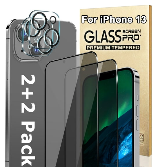 [2+2 Pack] 2-Piece Privacy Screen Protector Designed For Iphone 13, Including 2 Lens Protectors, Anti-Glare, Waterproof, Sweatproof, And Fingerprint-Resistant