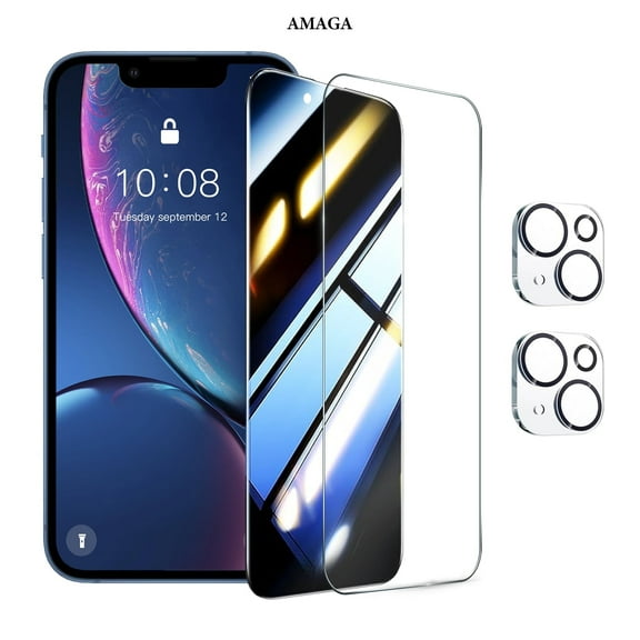 [2+2 Pack]AMAGA Compatible with iPhone 13 HD Clear + Privacy Screen Protector with Camera Lens Protector,Case Friendly Tempered Glass Film,[9H Hardness]