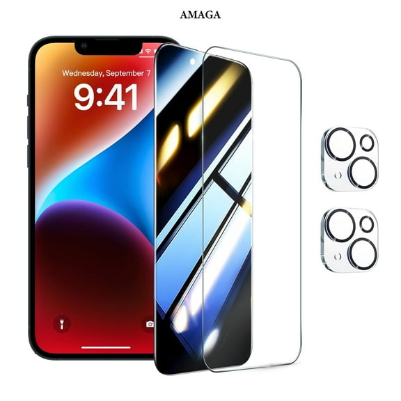 [2+2 Pack]AMAGA Compatible with iPhone 14 HD Clear + Privacy Screen Protector with Camera Lens Protector,Case Friendly Tempered Glass Film,[9H Hardness]