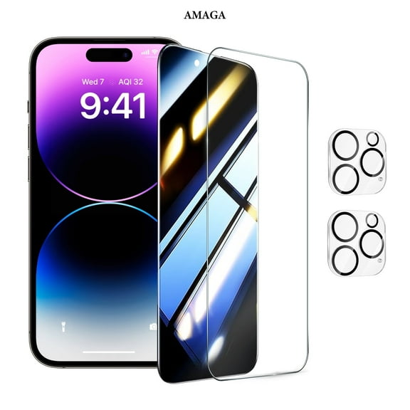 [2+2 Pack]AMAGA Compatible with iPhone 14 Pro Max HD Clear + Privacy Screen Protector with Camera Lens Protector,Case Friendly Tempered Glass Film,[9H Hardness]