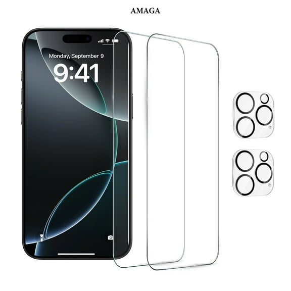 [2+2 Pack]AMAGA Compatible with iPhone 16 Pro Max HD Clear Screen Protector with Camera Lens Protector,Case Friendly Tempered Glass Film,[9H Hardness]