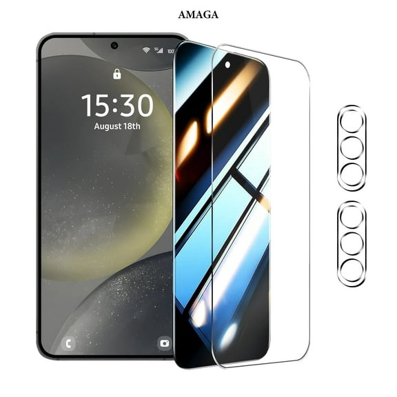 [2 2 Pack]AMAGA Compatible with Samsung Galaxy S24 Screen Protector, HD and Privacy Tempered Glass Screen Protector with Camera Lens Protector