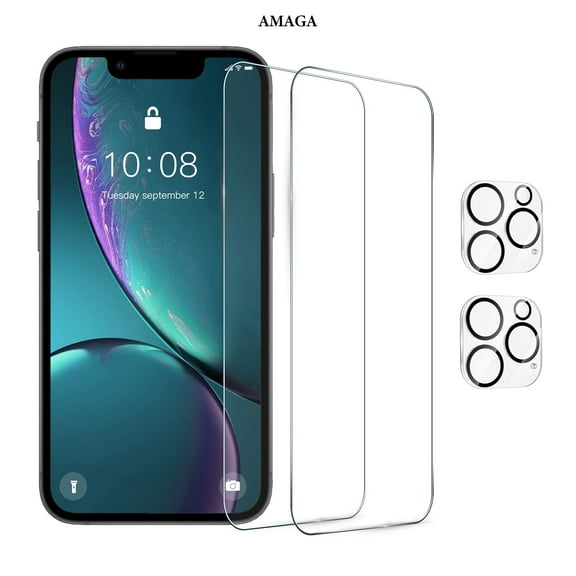[2+2 Pack]AMAGA Compatible with iPhone 13 Pro HD Clear Screen Protector with Camera Lens Protector,Case Friendly Tempered Glass Film,[9H Hardness]