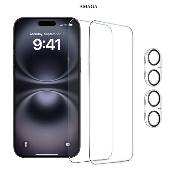 [2+2 Pack]AMAGA Compatible with iPhone 16 HD Clear Screen Protector with Camera Lens Protector,Case Friendly Tempered Glass Film,[9H Hardness]