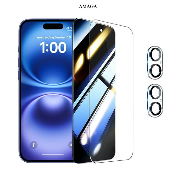[2+2 Pack]AMAGA Compatible with iPhone 16 Plus Screen Protector, HD and Privacy Tempered Glass Screen Protector with Camera Lens Protector