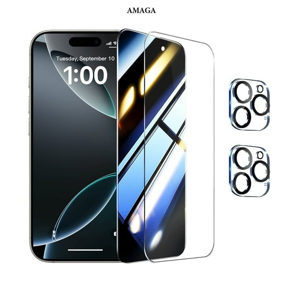 [2+2 Pack]AMAGA Compatible with iPhone 16 Pro Max Screen Protector, HD and Privacy Tempered Glass Screen Protector with Camera Lens Protector