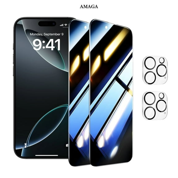 [2+2 Pack]AMAGA Compatible with iPhone 16 Pro Privacy Screen Protector with Camera Lens Protector,[9H Hardness],Case Friendly Tempered Glass Film