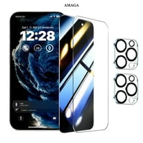 [2 2 Pack]AMAGA For iPhone 15 Pro Max Screen Protector, HD and Privacy Tempered Glass Screen Protector with Camera Lens Protector [9H Hardness] Sensor Protection,Case Friendly Tempered Glass Film