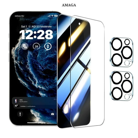[2 2 Pack]AMAGA For iPhone 15 Pro Max Screen Protector, HD and Privacy Tempered Glass Screen Protector with Camera Lens Protector [9H Hardness] Sensor Protection,Case Friendly Tempered Glass Film
