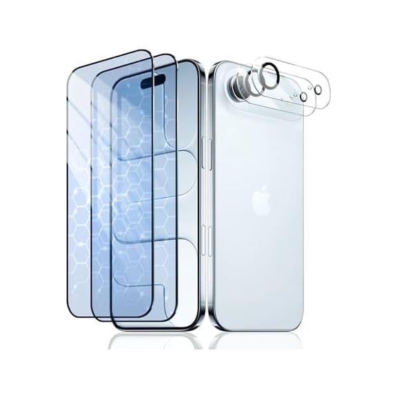 2+2-Pack, Anti-Blue Light Screen Protector and Camera Lens Protector for iPhone 17 Air/iPhone Air, Tempered Glass Film, Impact-Protection, HD, Anti-Scratch, 9H Hardness, Case Friendly, Bubble Free
