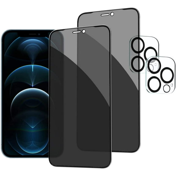 [2+2 Pack]Compatible With iPhone 12 Pro Max Privacy Screen Protector with Camera Lens Protector Full Coverage Anti-Spy Tempered Glass Film 9H Hardness Upgrade Edge Protection
