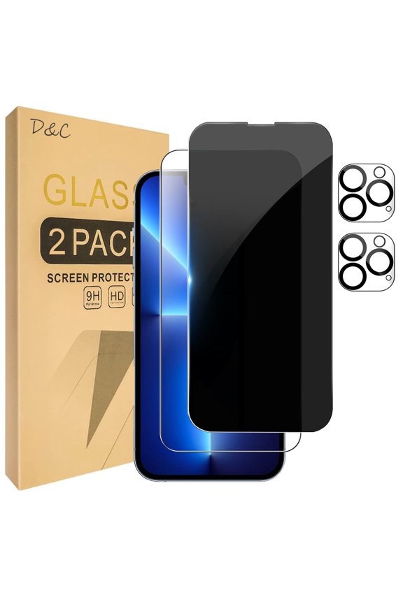 [2+2 Pack] DOCOCO Compatible with iPhone 13 Pro HD and Privacy Screen Protector with Camera Lens Protector, 9H Tempered Glass, HD Clear Case Friendly Anti-Scratch