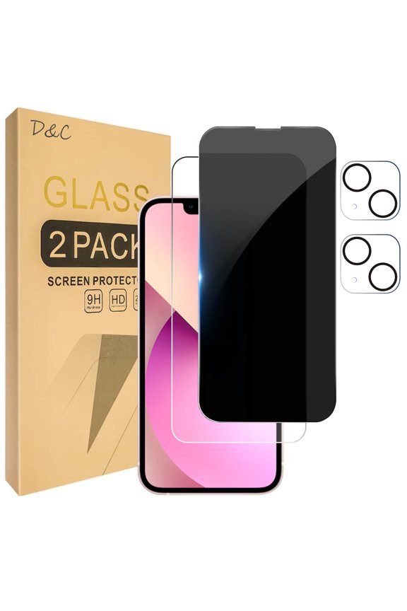[2+2 Pack] DOCOCO Compatible with iPhone 14 HD and Privacy Screen Protector with Camera Lens Protector, 9H Tempered Glass, HD Clear Case Friendly Anti-Scratch