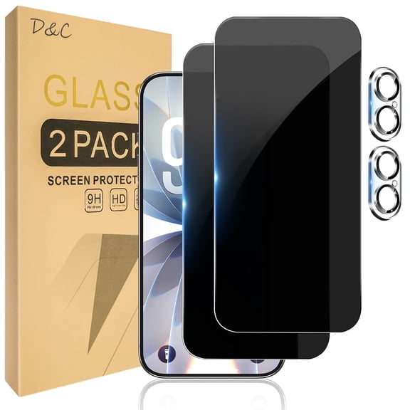 [2 2 Pack] DOCOCO Compatible with iPhone 16 Privacy Screen Protector with Camera Lens Protector, 9H Tempered Glass, HD Clear Case Friendly Anti-Scratch