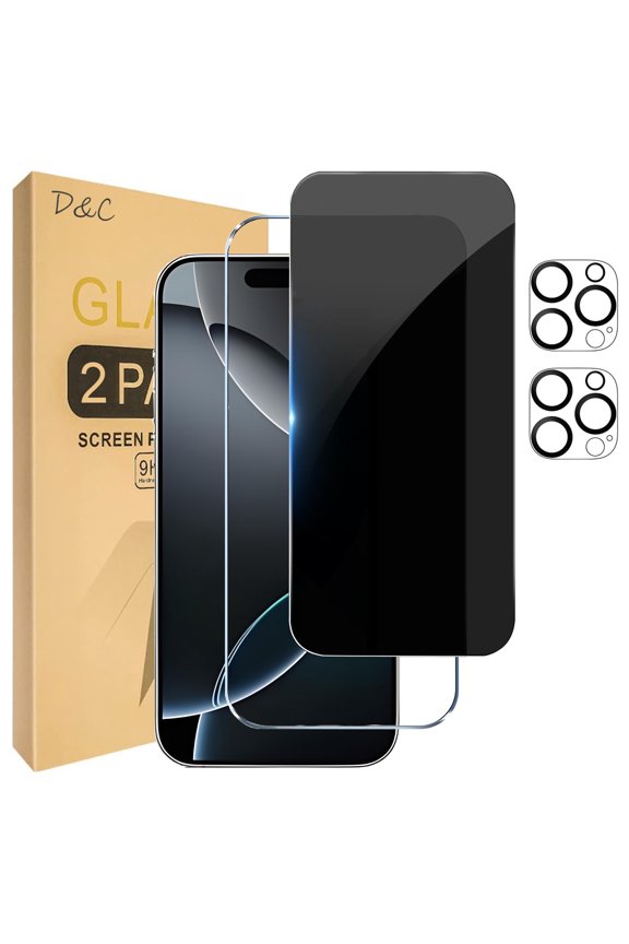 [2+2 Pack] DOCOCO Compatible with iPhone 16 Pro HD and Privacy Screen Protector with Camera Lens Protector, 9H Tempered Glass, HD Clear Case Friendly Anti-Scratch