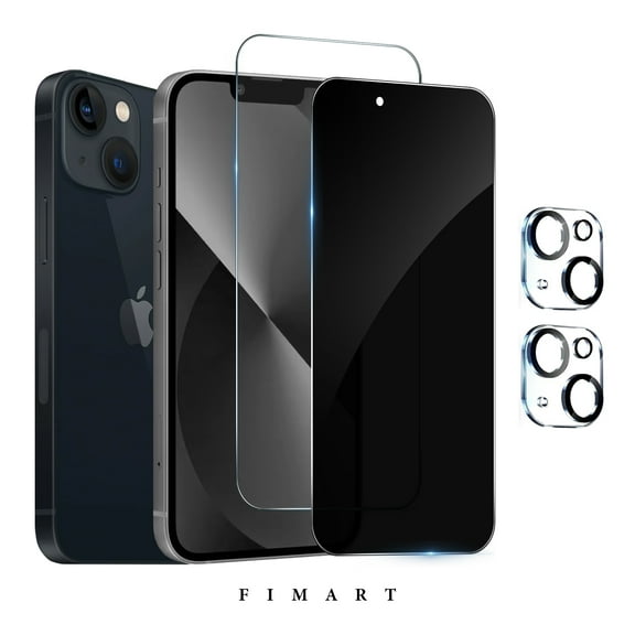 [2+2 Pack]FIMART Compatible with iPhone 13 HD Clear + Privacy Screen Protector with Camera Lens Protector,Shatterproof Tempered Glass [9H Hardness] [Automatic Dust-Elimination Install]