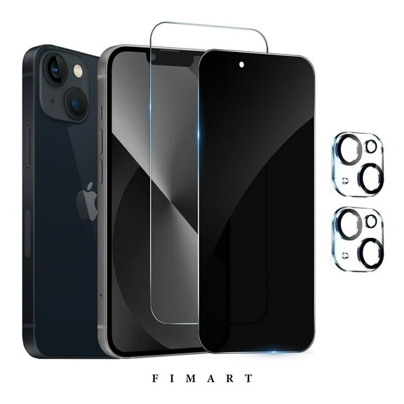 [2+2 Pack]FIMART Compatible with iPhone 13 Mini HD Clear + Privacy Screen Protector with Camera Lens Protector,Shatterproof Tempered Glass [9H Hardness] [Automatic Dust-Elimination Install]