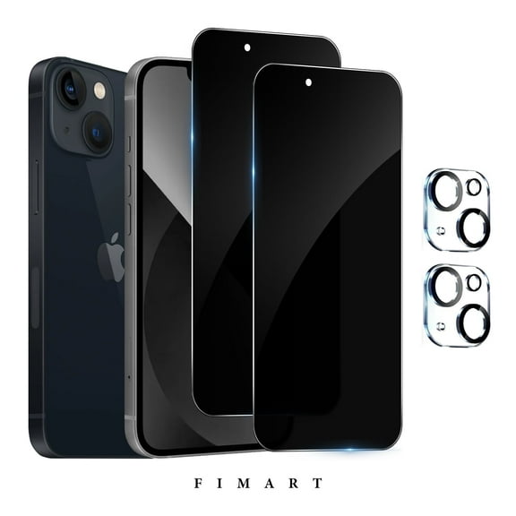 [2+2 Pack]FIMART Compatible with iPhone 13 Mini HD Privacy Screen Protector with Camera Lens Protector,Shatterproof Tempered Glass [9H Hardness] [Automatic Dust-Elimination Install]