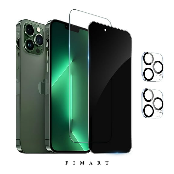 [2+2 Pack]FIMART Compatible with iPhone 13 Pro HD Clear + Privacy Screen Protector with Camera Lens Protector,Shatterproof Tempered Glass [9H Hardness] [Automatic Dust-Elimination Install]