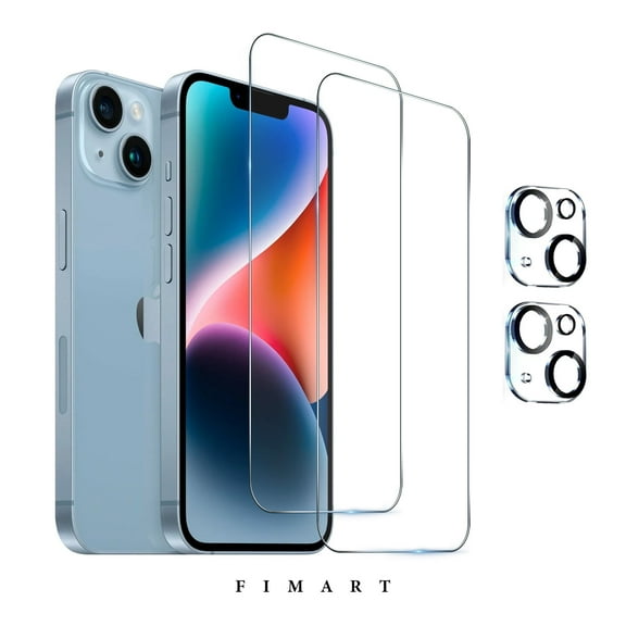 [2+2 Pack]FIMART Compatible with iPhone 14 Plus HD Clear Screen Protector with Camera Lens Protector,Shatterproof Tempered Glass [9H Hardness] [Automatic Dust-Elimination Install]