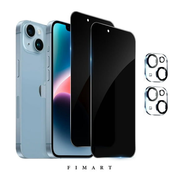 [2+2 Pack]FIMART Compatible with iPhone 14 Plus HD Privacy Screen Protector with Camera Lens Protector,Shatterproof Tempered Glass [9H Hardness] [Automatic Dust-Elimination Install]