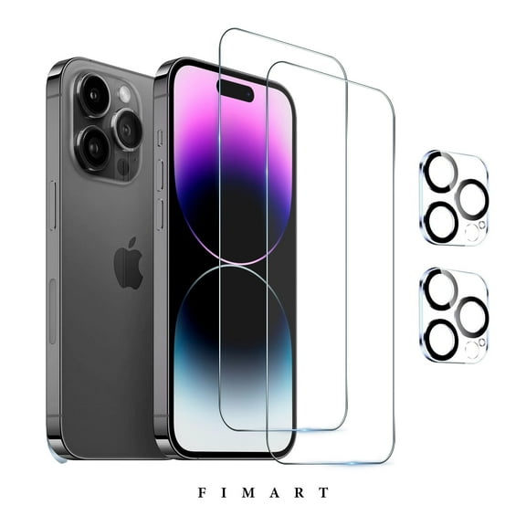 [2+2 Pack]FIMART Compatible with iPhone 14 Pro HD Clear Screen Protector with Camera Lens Protector,Shatterproof Tempered Glass [9H Hardness] [Automatic Dust-Elimination Install]
